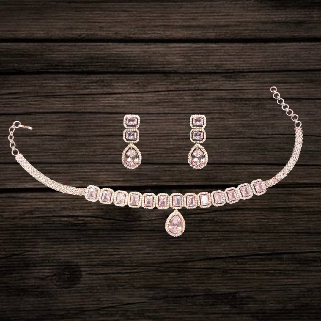 Silver Rhodium American Diamond Choker Set - Classic Wedding Necklace Collection