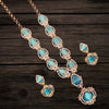 Sky Blue American Diamond Necklace Set - Rose Gold Royal Wedding Jewelry
