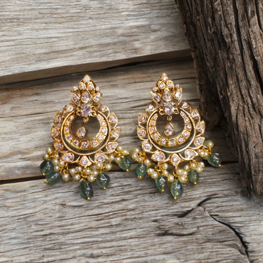 Asp CZ Gold Plated Screw Back Chandbali Earrings