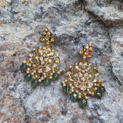 Asp CZ Gold Plated Screw Back Chandbali Earrings