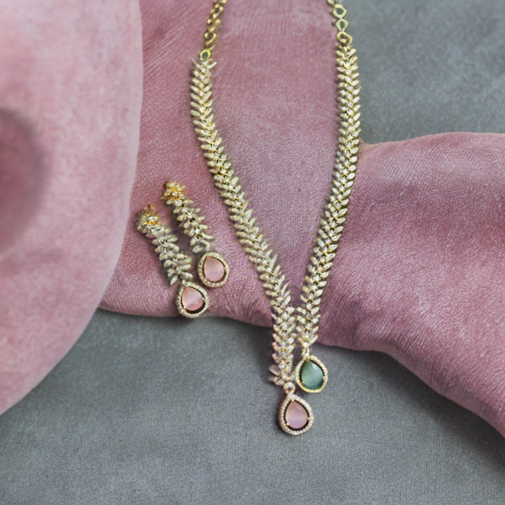 Asp Rhodium-Gold CZ Necklace Set