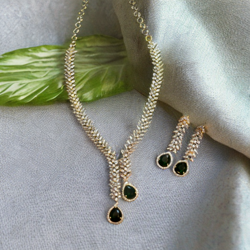 Asp Rhodium-Gold CZ Necklace Set