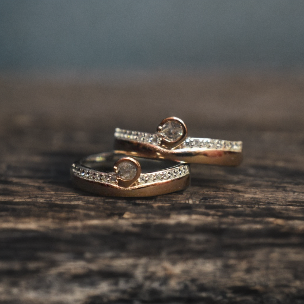 Sterling Silver Couple Rings - Platinum & Rose Gold Plated Matching Set