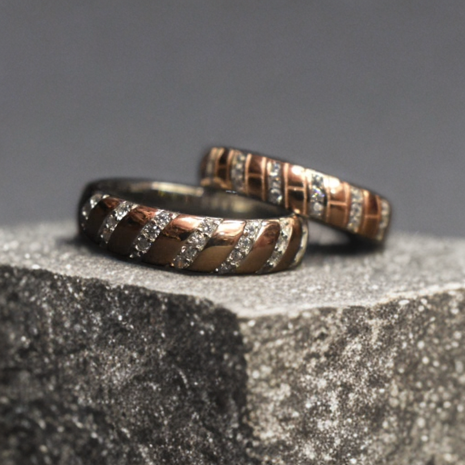 Dual-Tone Sterling Silver Couple Rings - Platinum & Rose Gold Finish