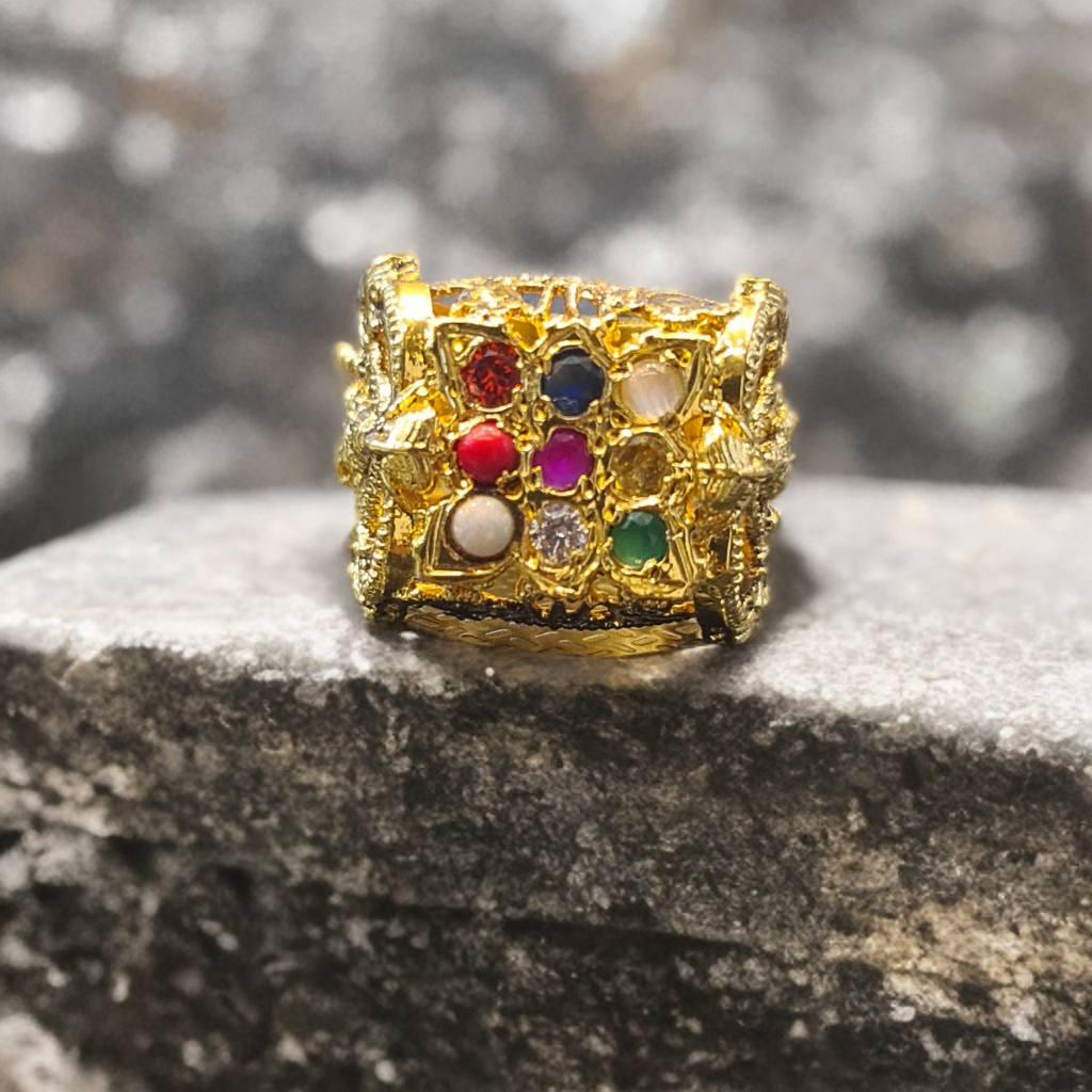 Embrace Elegance: The Exquisite 92.5 Silver Navratna-Embedded Balaji Ring for Men