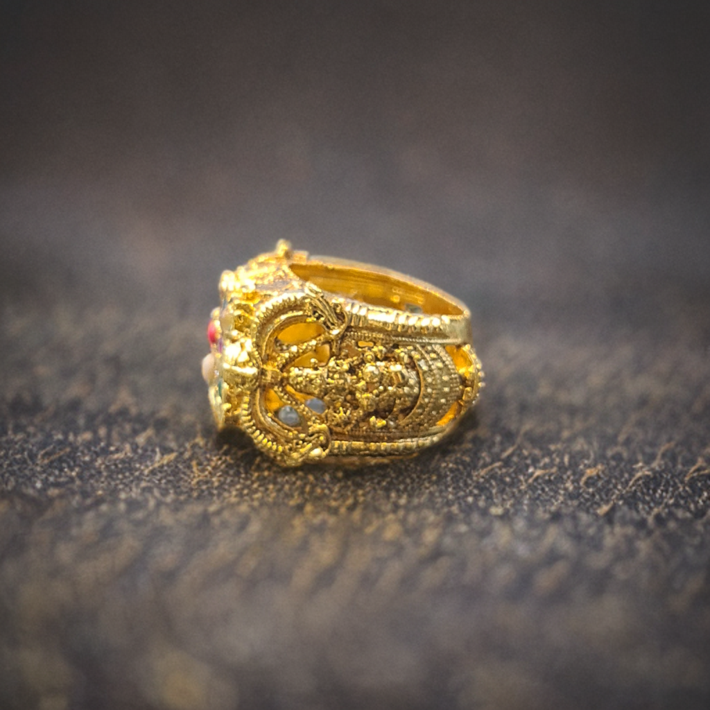 Embrace Elegance: The Exquisite 92.5 Silver Navratna-Embedded Balaji Ring for Men