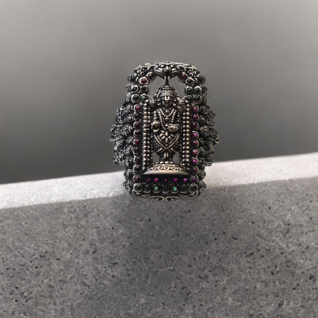 Asp Handcrafted Pure Silver Lord Balaji Ring With Vishnu Vishwaroop for Men