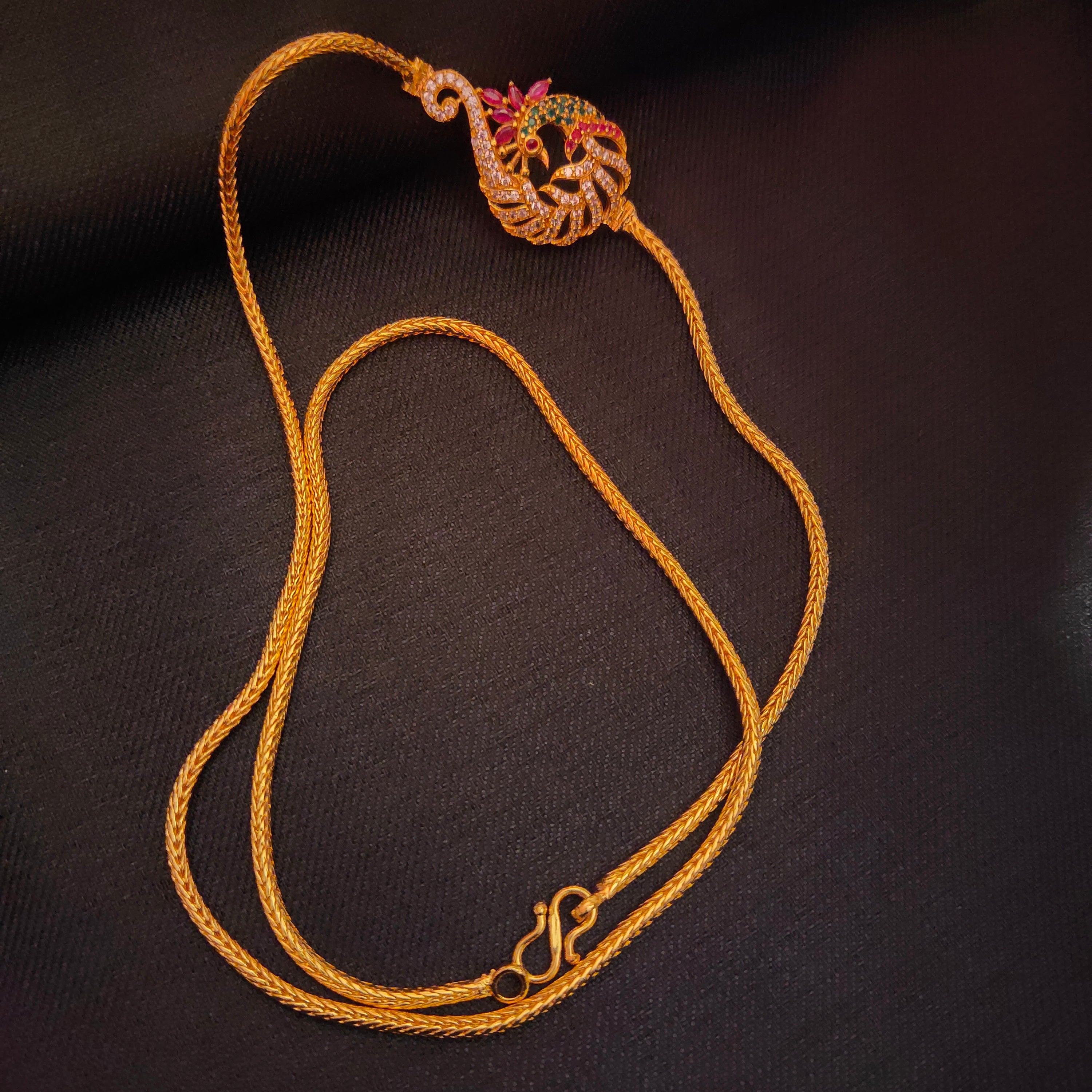 Sparkling 24K Gold Plated CZ Mugappu Chain - Premium Bridal Jewelry