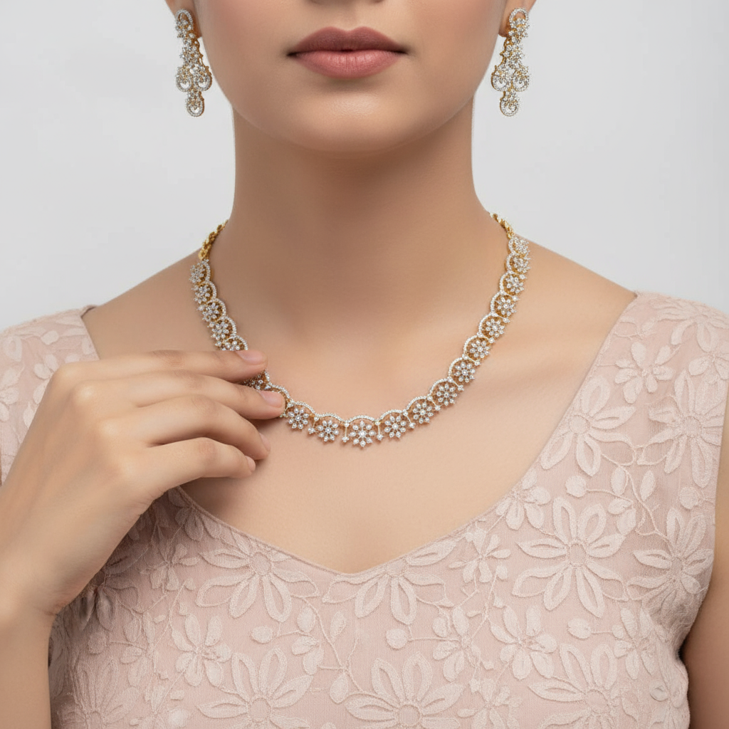 Sparkling White Zircon Necklace & Earring Set