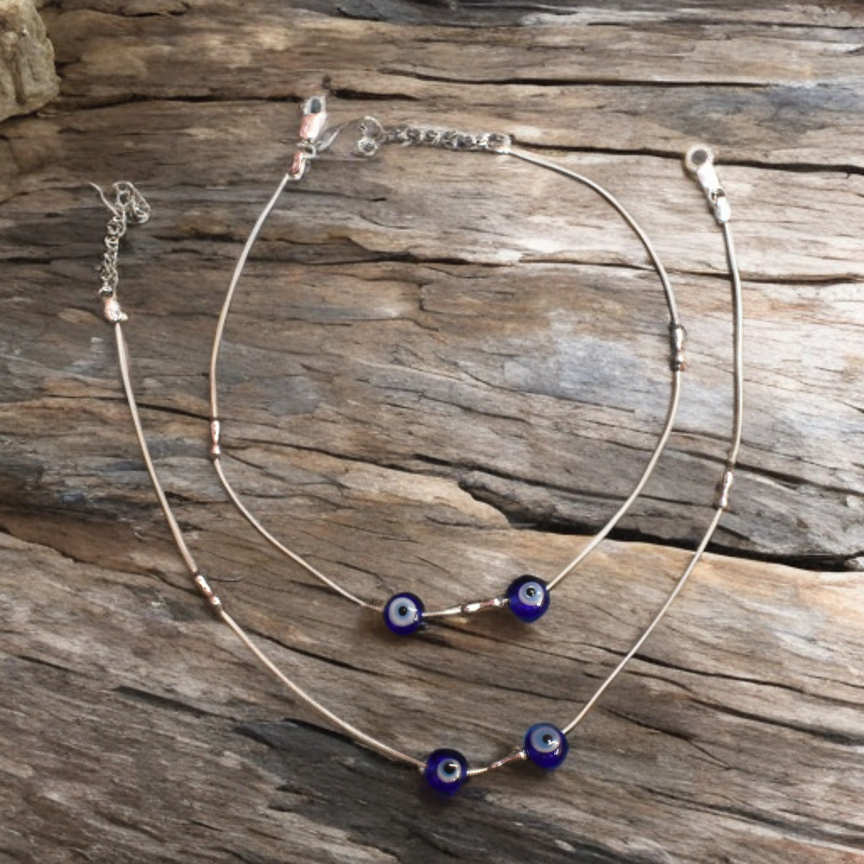 Sterling Silver Evil Eye Beaded Anklets