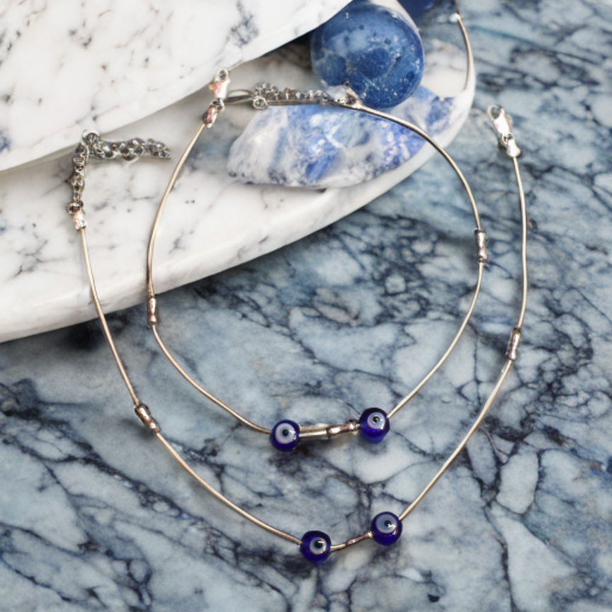 Sterling Silver Evil Eye Beaded Anklets