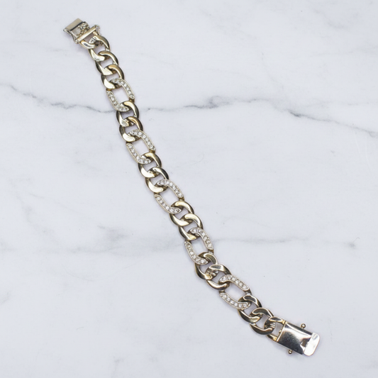 Men's 92.5 Sterling Silver Figaro CZ Diamond Bracelet – Bold Cuban Link