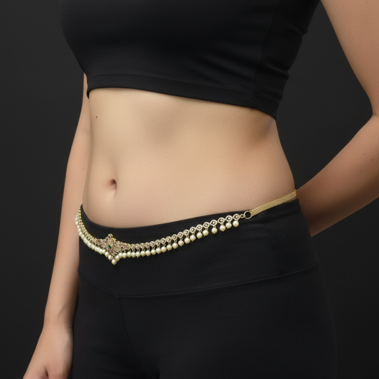 Stunning Zircon 24K Gold Plate Stylish Chain Vaddanam.