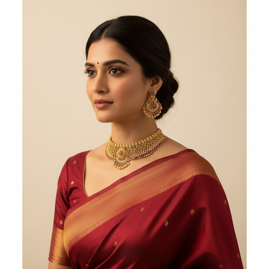 Taruni Antique Peacock CZ Choker Set