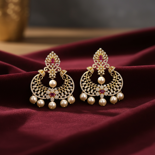 Traditional CZ Chandbali Earrings 