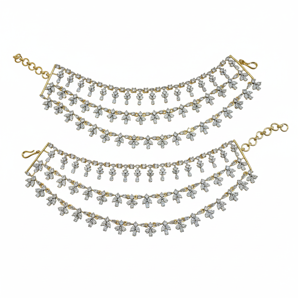Traditional Crystal Anklets - Premium Temple Jewelry Payal
