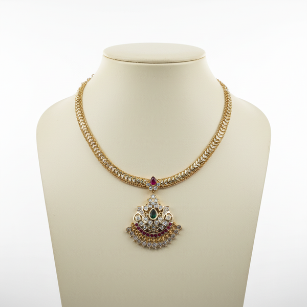 Traditional Kempu Naan Patti Necklace | 24K Gold Plated Temple Jewelry