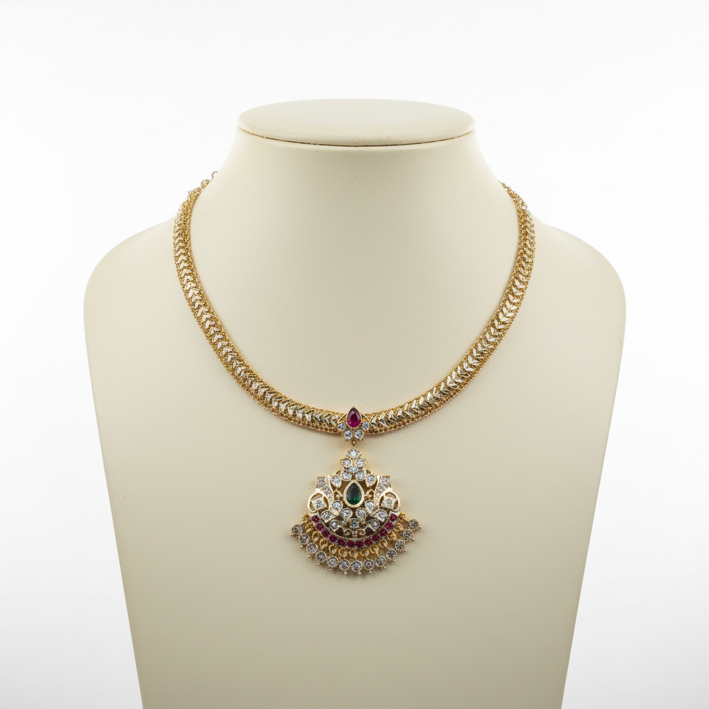 Traditional Kempu Naan Patti Necklace | 24K Gold Plated Temple Jewelry
