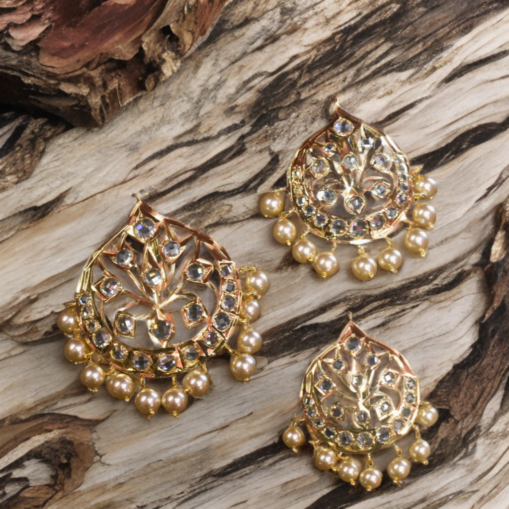 Traditional Polki 24K Gold Plated 3 Pcs Jada Billau Set