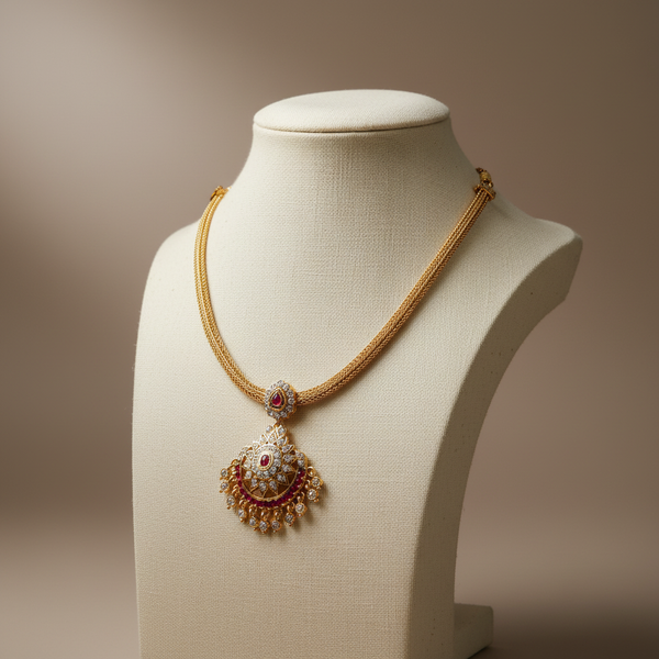 Traditional Temple Jewelry Necklace with Ruby and CZ Stones