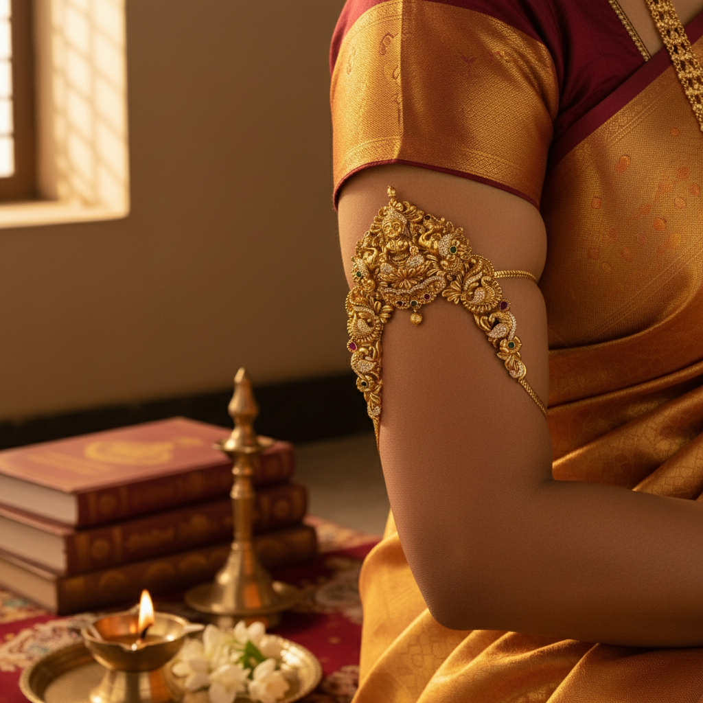 Traditional Temple Vanki Armlet - Gold Plated Deity Design