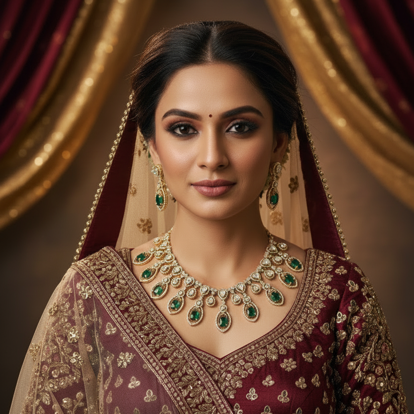 Trendy Green Rose Gold American Diamond Necklace Set