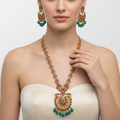 Uncut Diamond Long Necklace Set - 24K Gold Traditional Wedding Haram with Gems