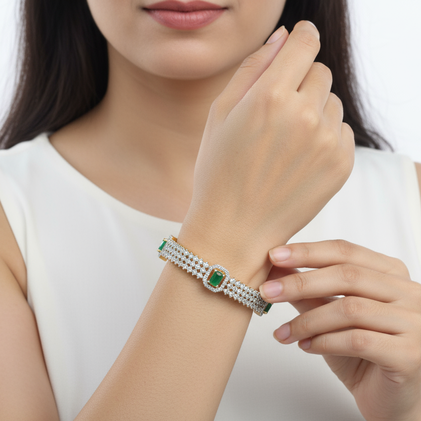 Vibrant American Diamond Bangles - 1 Gram Gold Plated Bangles Set