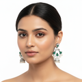 Victorian Emerald Chandbali Earrings with CZ & Pearl Drops