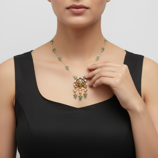 Victorian Finish Zircon Lord Ganesha Invisible Necklace Set