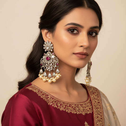 Victorian Moissanite Polki Chandbali Earrings 