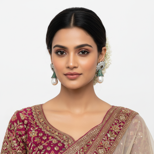 Victorian Pearl Drop Earrings with American Diamonds | Sabyasachi-Inspired