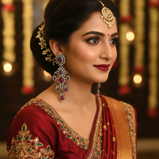 Victorian Ruby CZ Chandelier Earrings | Black Rhodium Finish