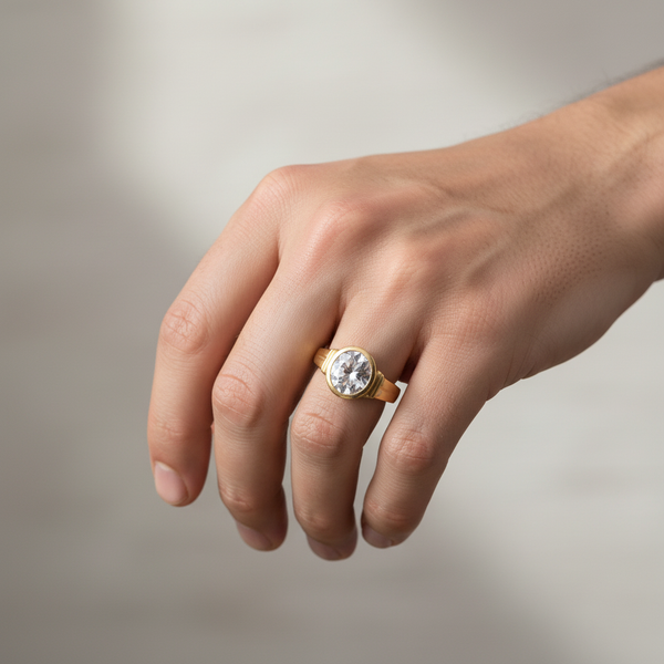 White CZ Solitaire Ring | 24K Gold Plated Statement Ring