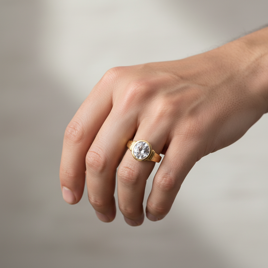 White CZ Solitaire Ring | 24K Gold Plated Statement Ring