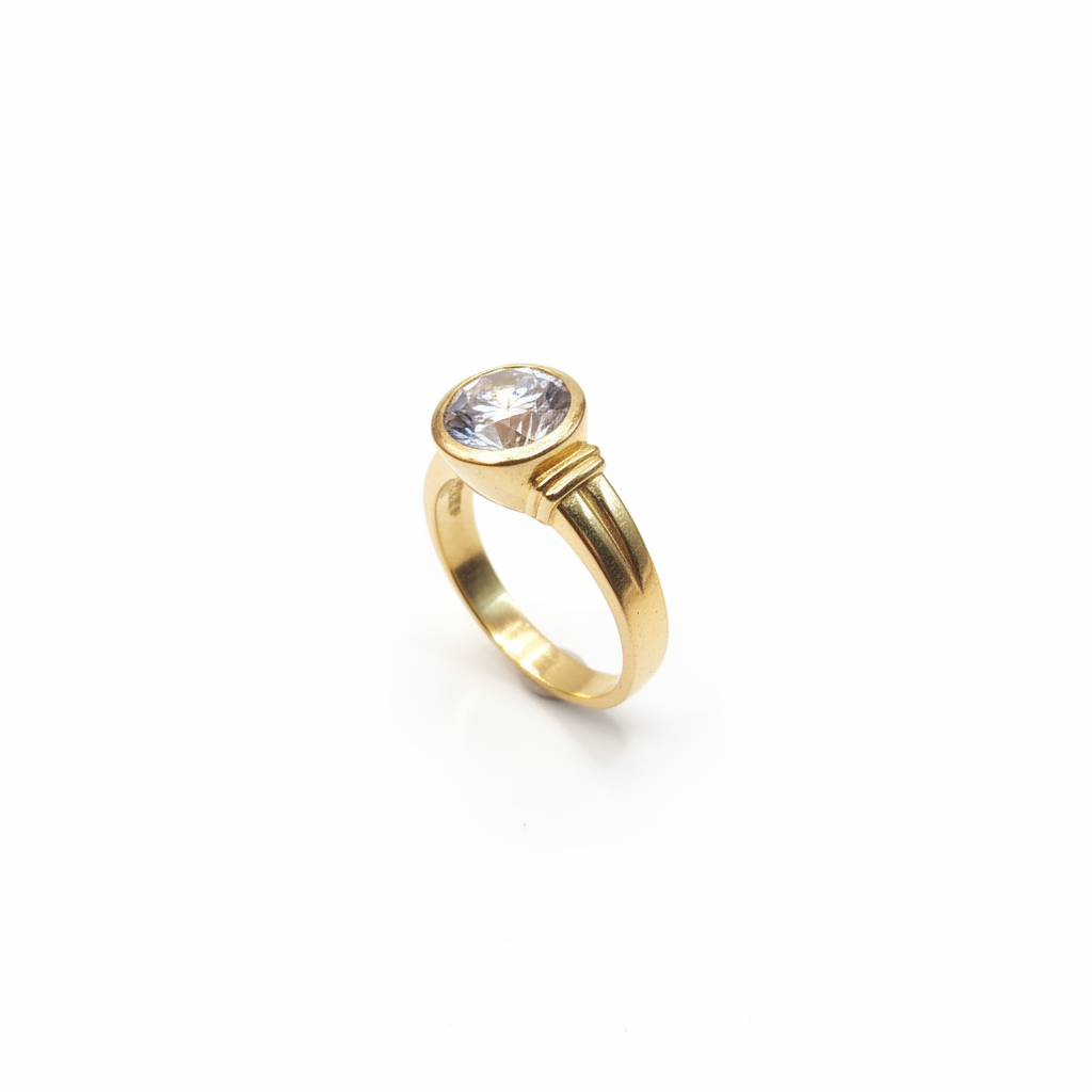 White CZ Solitaire Ring | 24K Gold Plated Statement Ring