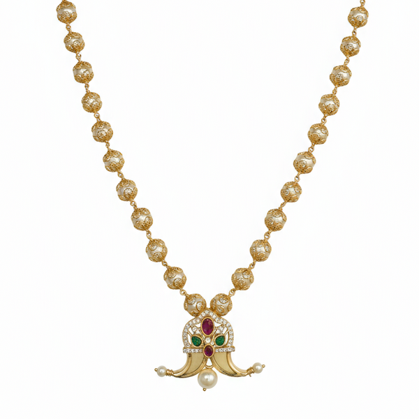 Zircon Puligoru Locket with Pearls Chain for Kids