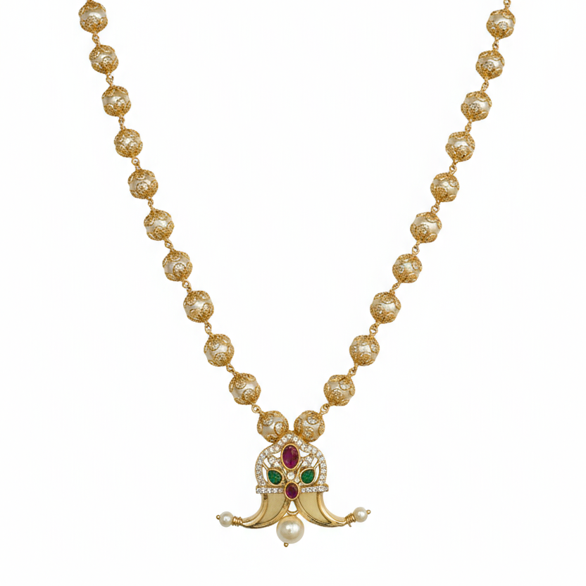 Zircon Puligoru Locket with Pearls Chain for Kids