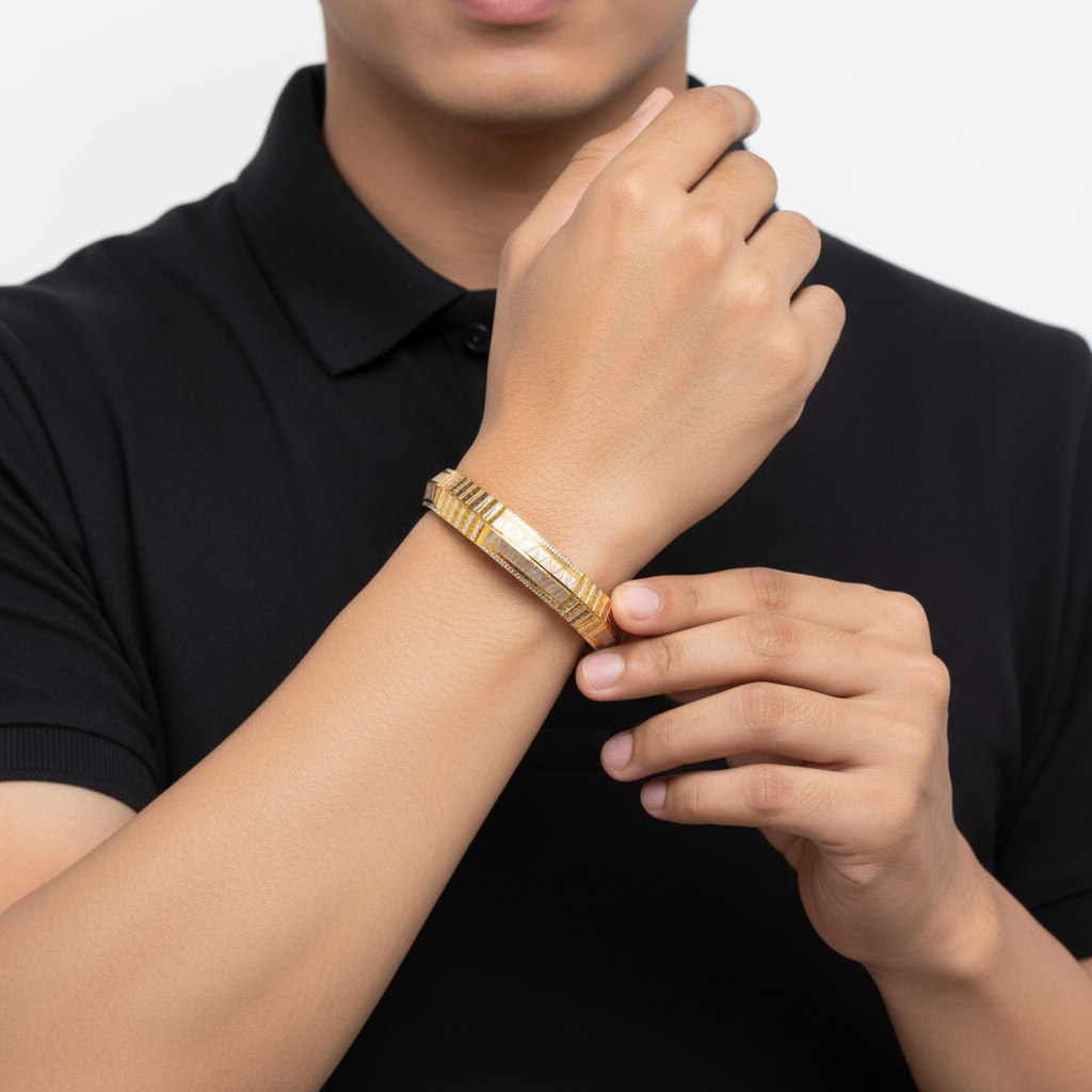 Dual Tone Gold-Rhodium Plated Kada for Men - Stylish Party Wear