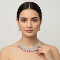 CZ Choker Set with Emerald Ruby - White Rhodium Plated Bridal Necklace
