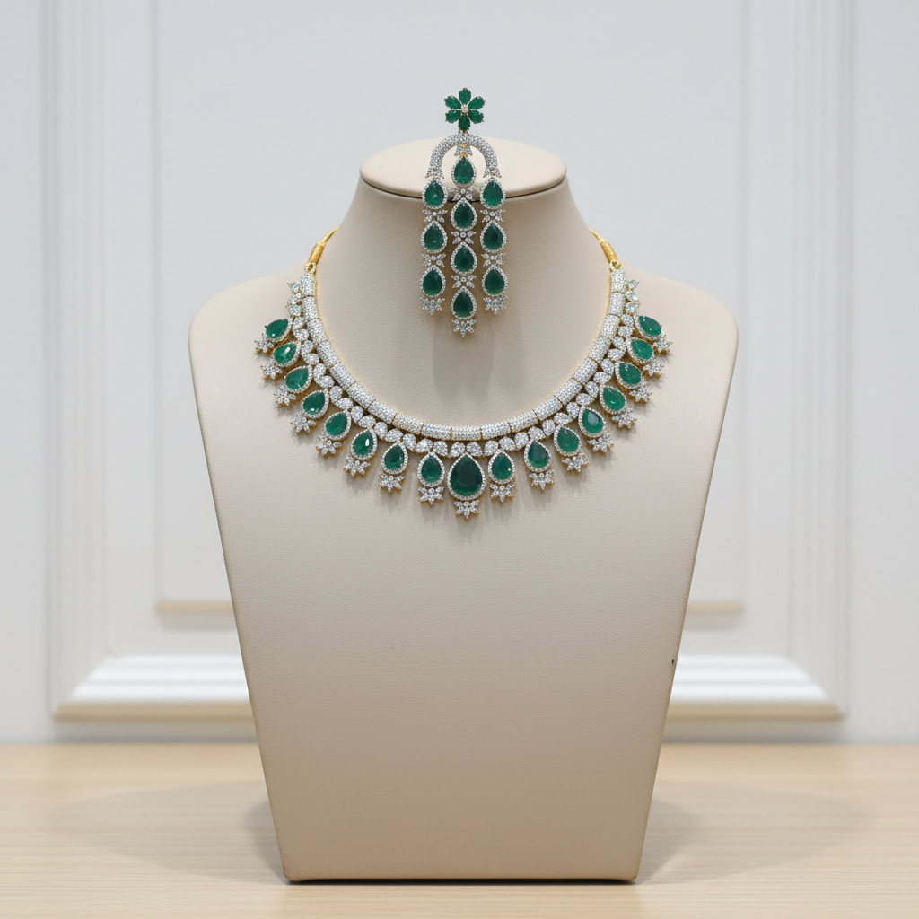 American Diamond Emerald Necklace Mannequin Display