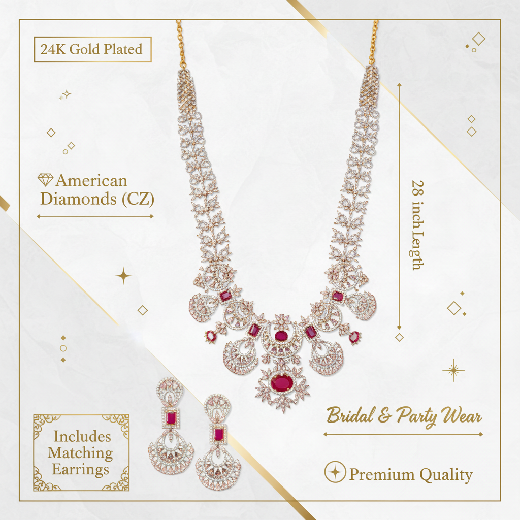 American Diamond Necklace Set with Specifications