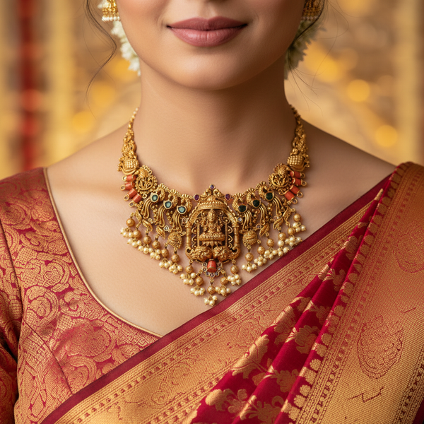 Antique Coral Laxmi Bridal Necklace Lifestyle Image