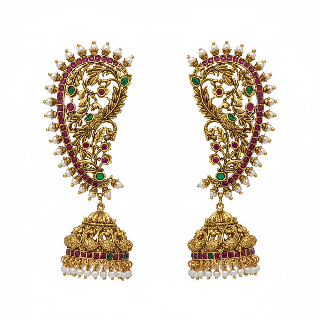 Antique finish ear cuff earrings white background