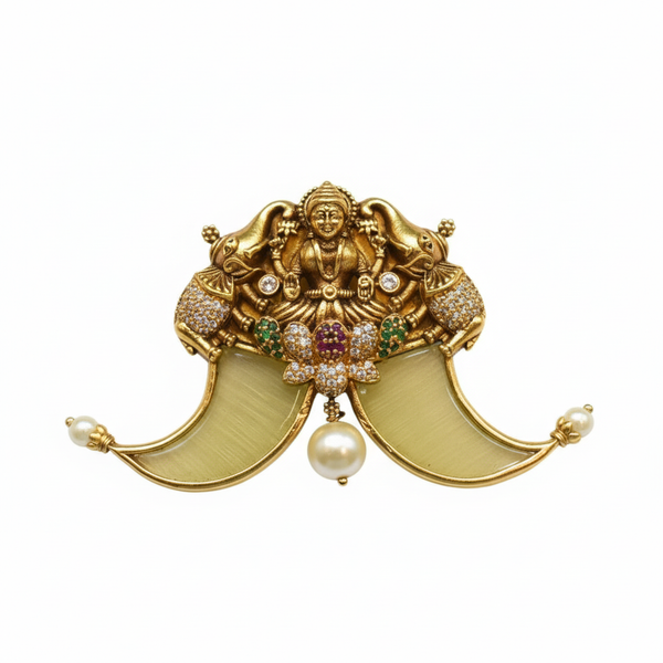 Antique Goddess Laxmi Puligoru Locket - White Background