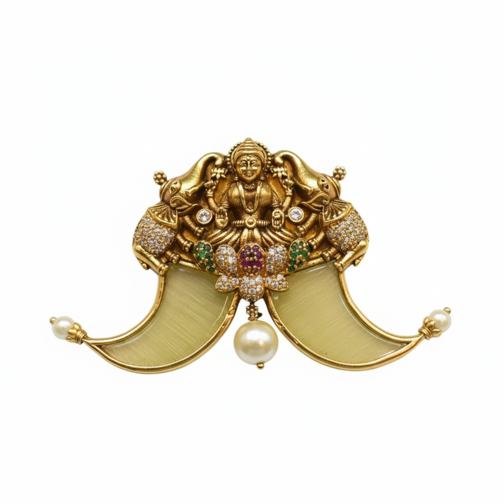 Antique Goddess Laxmi Puligoru Locket - White Background