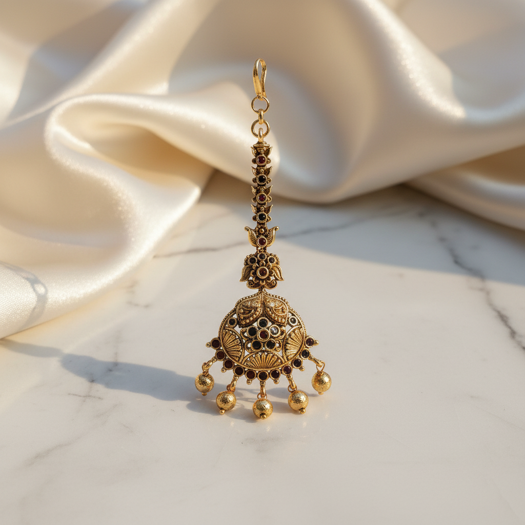 Antique Gold Dome Filigree Maang Tikka Lifestyle