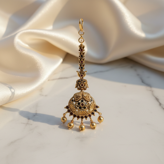 Antique Gold Dome Filigree Maang Tikka Lifestyle