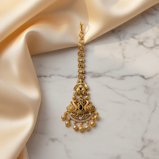 Antique Gold Peacock Maang Tikka Lifestyle