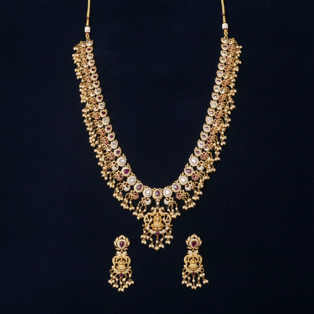 Antique Lakshmi Haram Set - Flat Lay